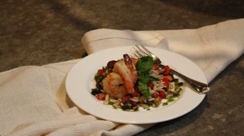 Puttanesca Orzo Salad with Garlic Prawns